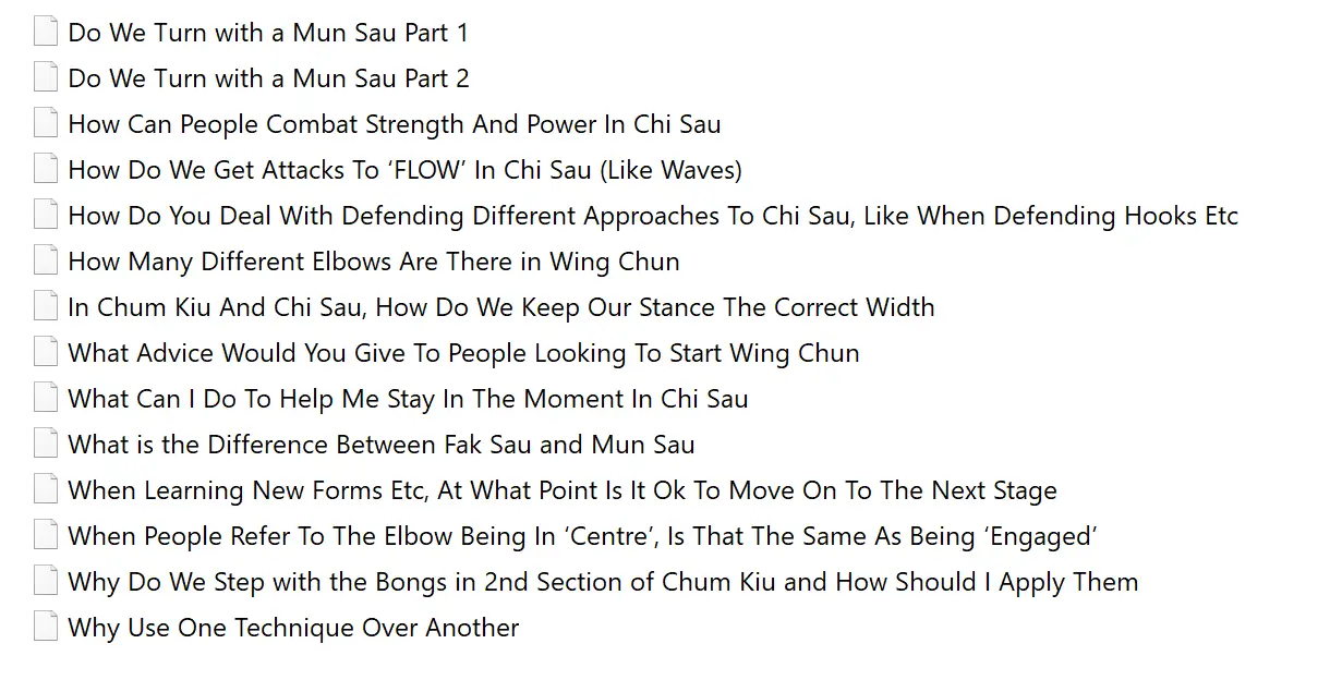 Colin ward wing chun on line module 15 to 18 q&a